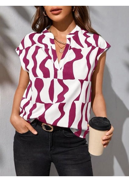 Kadın V Yaka Yarasa Kol Moskrep Kumaş Bluz