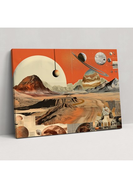 Vintage Mars Astronomi Kolajı Kanvas Tablo - Dünya, Vintage Astronomi Kolajı Illüstrasyonlar, Mars, Duvar Dekorasyonu, 50X30
