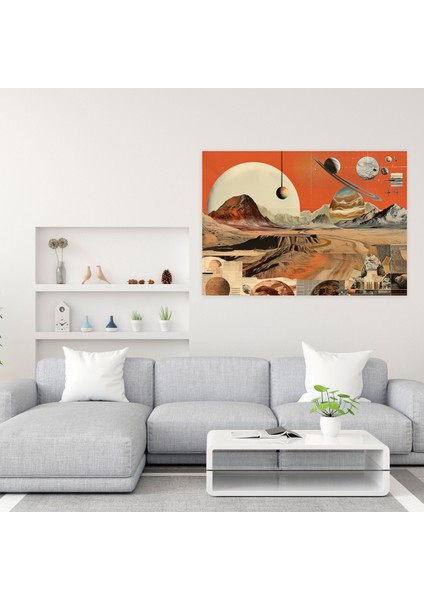 Vintage Mars Astronomi Kolajı Kanvas Tablo - Dünya, Vintage Astronomi Kolajı Illüstrasyonlar, Mars, Duvar Dekorasyonu, 50X30 modelleri