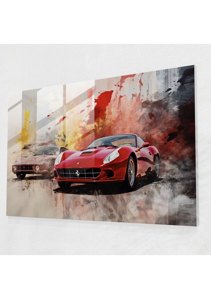 Ferrari Cam Duvar Sanatı - Çeşitli Ferrari Modellerinin Montajı - Ferrari, Dijital Kolaj, Cam Sanatı, Montaj, 45X30