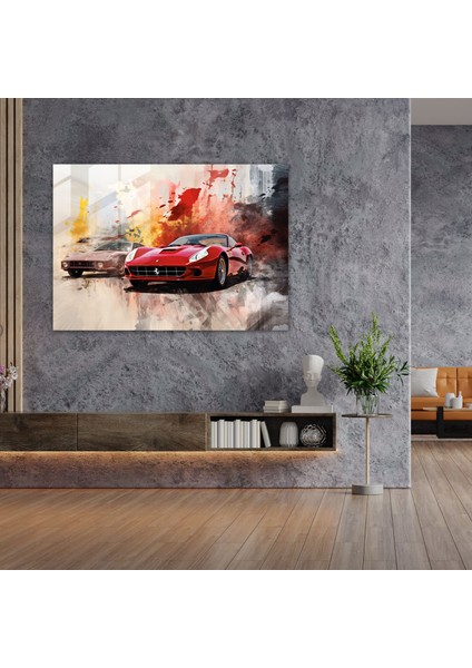 Ferrari Cam Duvar Sanatı - Çeşitli Ferrari Modellerinin Montajı - Ferrari, Dijital Kolaj, Cam Sanatı, Montaj, 45X30 fiyatları