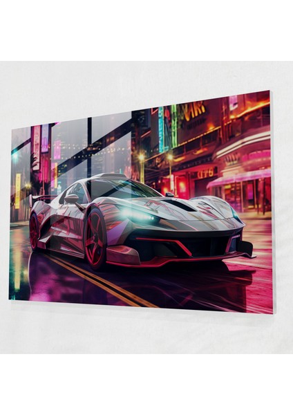 Ferrari Cam Baskı - Neon Şehir Rush - Ferrari, Ferrari, Cam Duvar Sanatı, Ev Dekorasyonu, 45X30
