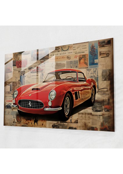 Ferrari Cam Baskı - Vintage Reklam Kampanyası - Ferrari, Vintage Luxury, Ferrari, Vintage Reklam Kolajı, 45X30
