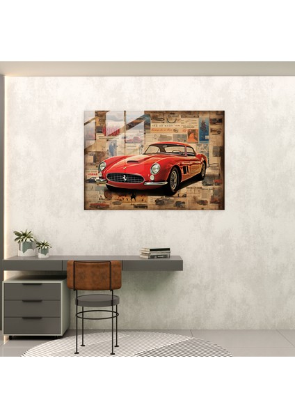 Ferrari Cam Baskı - Vintage Reklam Kampanyası - Ferrari, Vintage Luxury, Ferrari, Vintage Reklam Kolajı, 45X30 fiyatları