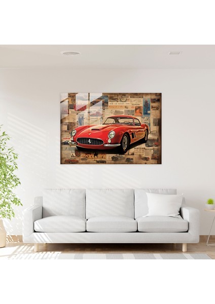Ferrari Cam Baskı - Vintage Reklam Kampanyası - Ferrari, Vintage Luxury, Ferrari, Vintage Reklam Kolajı, 45X30 modelleri