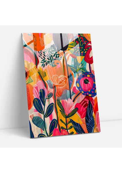 Ekspresyonizm Sanat Stili Cam Baskı - Cesur Çiçek Desenleri Cam Duvar Sanatı - Ekspresyonizm, Parlak Renkler, Çiçek Desenleri, Cam Baskı, 30X45