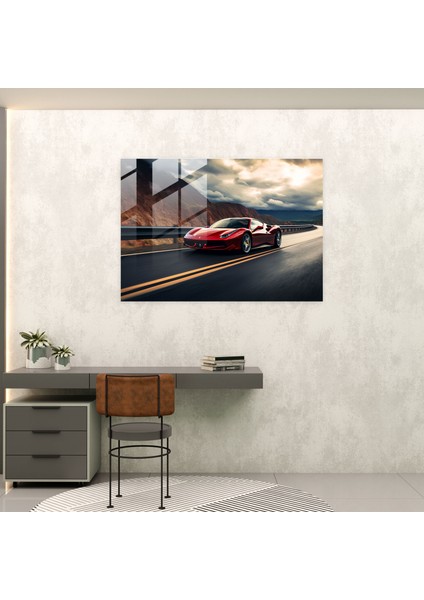 Ferrari Cam Baskı - Yol Yansımaları - Ferrari, Cam Baskı, Güzel Sanatlar Fotoğrafı, Özgürlük, 45X30 modelleri