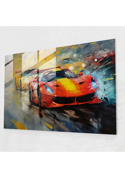 Ferrari Cam Baskı - Yarış Izlenimleri - Ferrari, Hız, Cam Sanatı, Yoğunluk, 45X30