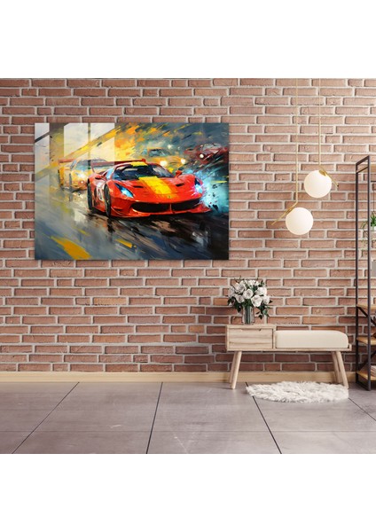 Ferrari Cam Baskı - Yarış Izlenimleri - Ferrari, Hız, Cam Sanatı, Yoğunluk, 45X30