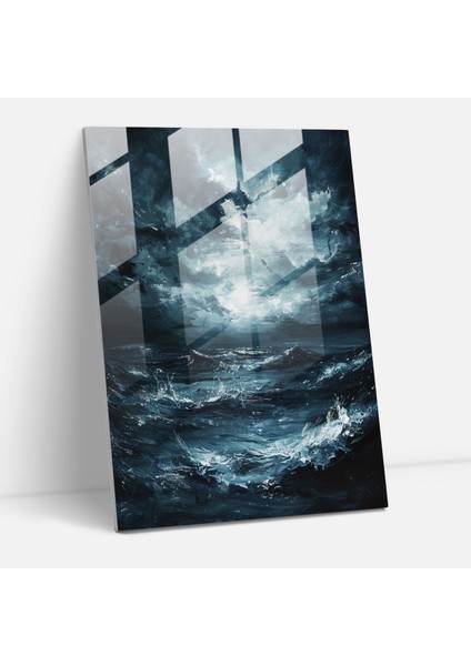 Ekspresyonizm Cam Duvar Sanatı - Fırtınalı Deniz Manzarası - Ekspresyonizm, Ev Dekorasyonu, Cam Sanatı, Modern Sanat, 30X45