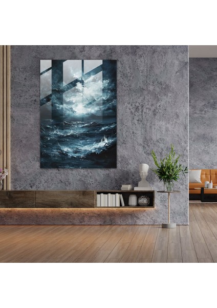 Ekspresyonizm Cam Duvar Sanatı - Fırtınalı Deniz Manzarası - Ekspresyonizm, Ev Dekorasyonu, Cam Sanatı, Modern Sanat, 30X45 modelleri