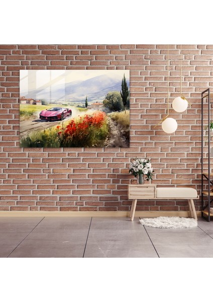 Ferrari Cam Baskı - Kırsalda Kırmızı Spor Araba - Ferrari, Spor Araba, Ferrari, Kırsal, 45X30 fiyatları