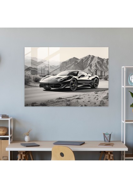Ferrari Ev Dekorasyonu - Ferrari, Duvar Dekorasyonu, Cam Sanatı, Karakalem Eskiz, 45X30 fiyatları