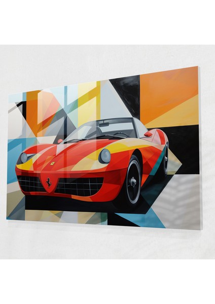Ferrari Cam Duvar Sanatı - Ferrari, Ferrari, Geometrik Soyutlama, Duvar Dekorasyonu, 45X30