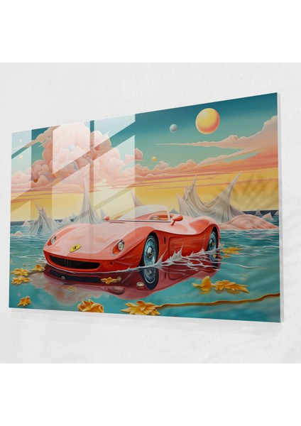 Ferrari Cam Baskı - Rüya Gibi Deniz Manzarası - Ferrari, Ev Dekorasyonu, Hayal Gücü, Gerçeküstü Sanat Eseri, 45X30