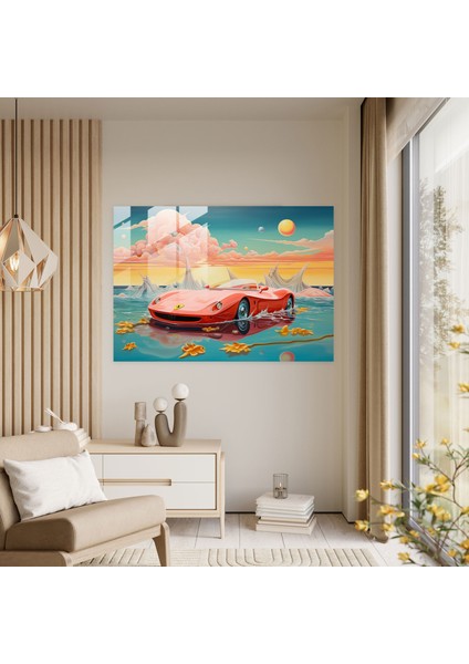 Ferrari Cam Baskı - Rüya Gibi Deniz Manzarası - Ferrari, Ev Dekorasyonu, Hayal Gücü, Gerçeküstü Sanat Eseri, 45X30 fiyatları