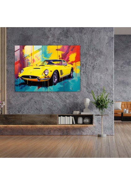 Ferrari Cam Baskı - Cesur Renkli Arka Planlı Canlı Sarı Ferrari - Ferrari, Modern Sanat, Cesur Renkli Arka Plan, Cam Sanatı, 45X30 modelleri