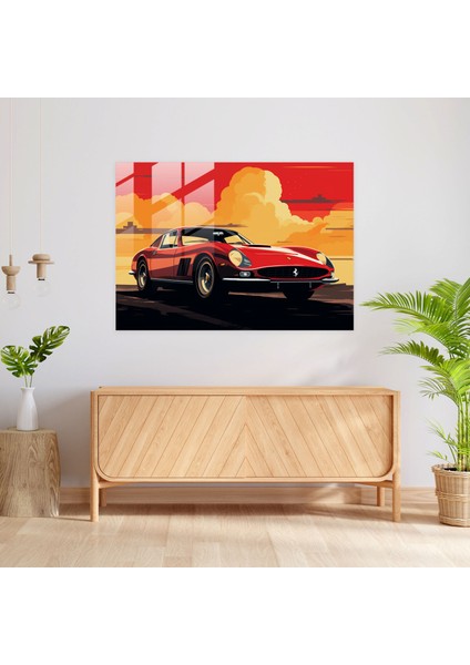 Ferrari Retro Cam Baskı - Ferrari, Ferrari, Cam Baskı, Cam Duvar Sanatı, 45X30 fiyatları