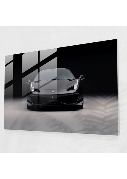 Ferrari Cam Baskı - Beyaz Zemin Üzerine Minimalist Siyah Spor Araba - Ferrari, Ev Dekorasyonu, Modern Sanat, Duvar Süslemesi, 45X30