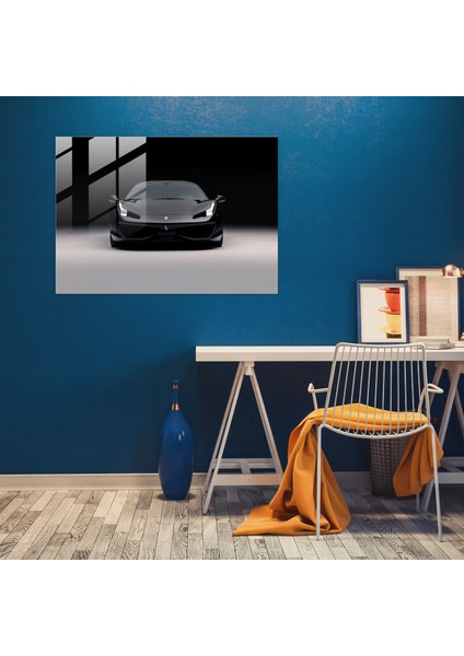 Ferrari Cam Baskı - Beyaz Zemin Üzerine Minimalist Siyah Spor Araba - Ferrari, Ev Dekorasyonu, Modern Sanat, Duvar Süslemesi, 45X30 fiyatları