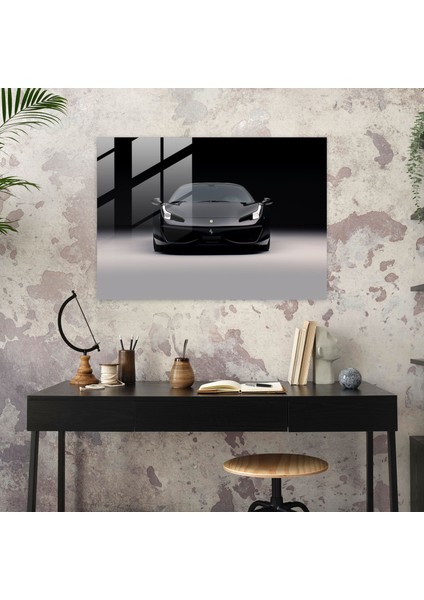 Ferrari Cam Baskı - Beyaz Zemin Üzerine Minimalist Siyah Spor Araba - Ferrari, Ev Dekorasyonu, Modern Sanat, Duvar Süslemesi, 45X30 modelleri
