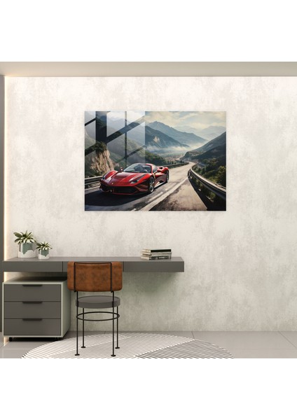 Ferrari Cam Baskı - Dağ Manzarası - Ferrari, Ev Dekorasyonu, Cam Duvar Sanatı, Duvar Dekorasyonu, 45X30 fiyatları