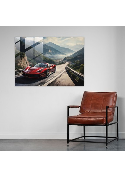 Ferrari Cam Baskı - Dağ Manzarası - Ferrari, Ev Dekorasyonu, Cam Duvar Sanatı, Duvar Dekorasyonu, 45X30 modelleri