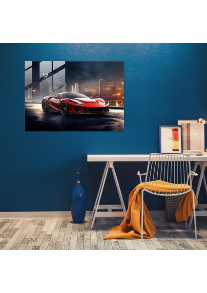 Ferrari Fütüristik Cam Baskı - Ferrari, Modern Sanat, Ferrari, Cam Duvar Sanatı, 45X30 fiyatları