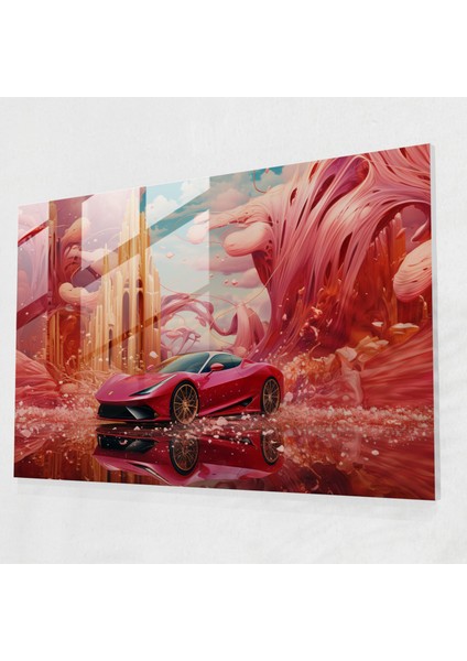 Ferrari Cam Duvar Sanatı - Rüya Gibi Unsurlarla Gerçeküstü Yüzen Kırmızı Araba - Ferrari, Rüya Gibi Elemanlar, Cam Baskı, Yüzen Kırmızı Araba, 45X30