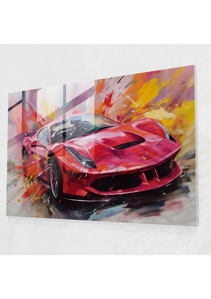 Ferrari Cam Duvar Sanatı - Ferrari, Dinamizm, Cam Baskı, Canlı, 45X30