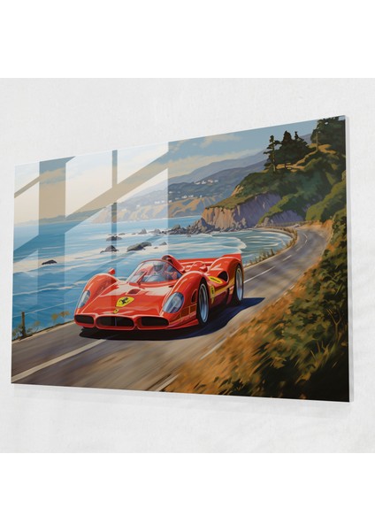 Ferrari Sahil Cam Baskı - Ferrari, Modern Sanat, Cam Sanatı, Duvar Dekorasyonu, 45X30