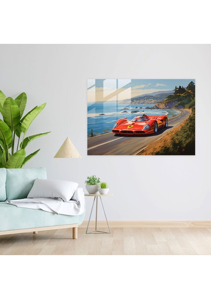 Ferrari Sahil Cam Baskı - Ferrari, Modern Sanat, Cam Sanatı, Duvar Dekorasyonu, 45X30 fiyatları