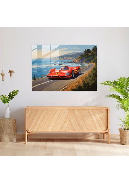 Ferrari Sahil Cam Baskı - Ferrari, Modern Sanat, Cam Sanatı, Duvar Dekorasyonu, 45X30 modelleri