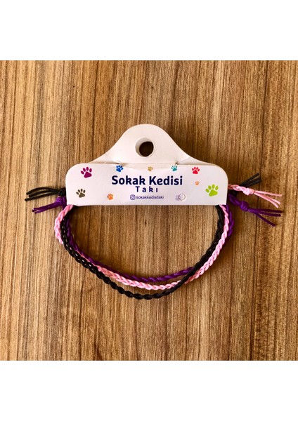 Üçlü Kombin Ip Bileklik (Pembe Mor Siyah)
