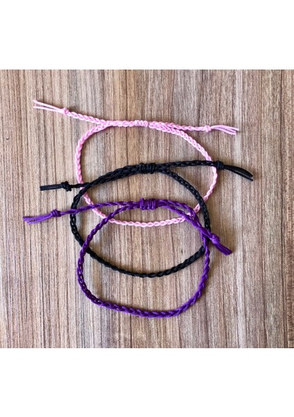 Üçlü Kombin Ip Bileklik (Pembe Mor Siyah)