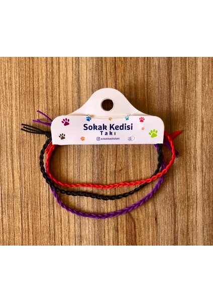 Üçlü Kombin Ip Bileklik (Kırmızı Mor Siyah)