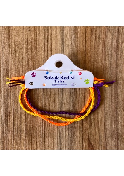 Üçlü Kombin Ip Bileklik (Mor Turuncu Sarı)
