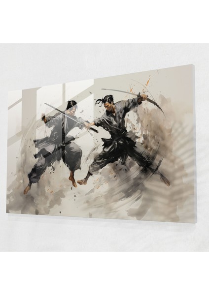 Çin Silahları Cam Baskı - Antik Silahlar, Cam Sanatı, Dövüş Sanatçıları, Çin Mürekkebi Tablo, 45X30