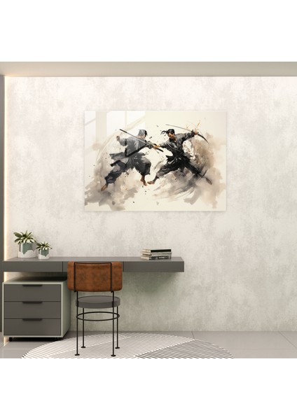 Çin Silahları Cam Baskı - Antik Silahlar, Cam Sanatı, Dövüş Sanatçıları, Çin Mürekkebi Tablo, 45X30 modelleri