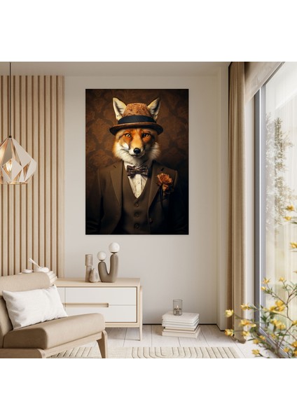 Insan Gibi Giyinmiş Hayvanlar Duvar Sanatı - Insan Gibi Giyinmiş Hayvanlar, Tilki, Retro-Esintili, Duvar Sanatı, 30X50 fiyatları