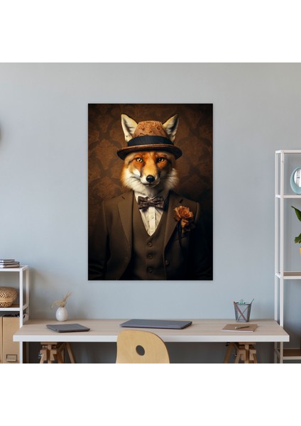 Insan Gibi Giyinmiş Hayvanlar Duvar Sanatı - Insan Gibi Giyinmiş Hayvanlar, Tilki, Retro-Esintili, Duvar Sanatı, 30X50 modelleri