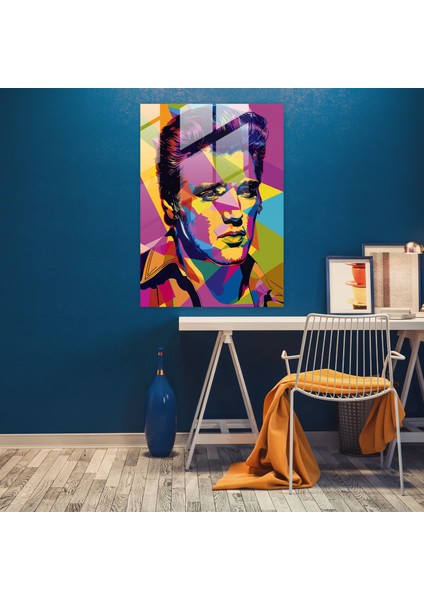 Andy Warhol Cam Baskı - Renkli Elvis Presley Portresi Cam Duvar Tablosu - Andy Warhol, Modern Sanat, Cam Sanatı, Cam Baskı, 30X45 modelleri