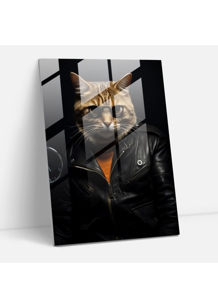 Cool Kedi Cam Duvar Sanatı - Insan Gibi Giyinmiş Hayvanlar, Duvar Dekorasyonu, Cam Duvar Sanatı, Ev Dekorasyonu, 30X45