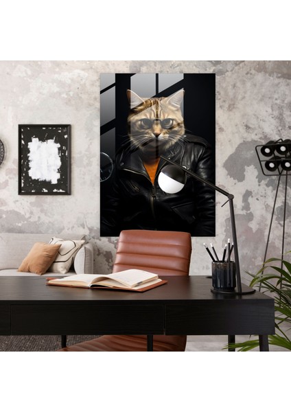 Cool Kedi Cam Duvar Sanatı - Insan Gibi Giyinmiş Hayvanlar, Duvar Dekorasyonu, Cam Duvar Sanatı, Ev Dekorasyonu, 30X45