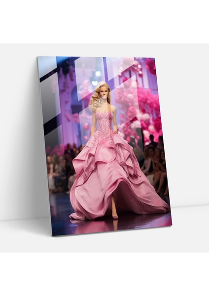 Barbie Cam Baskı - Işıltılı Podyum - Şık Duvar Dekorasyonu - Barbie, Stil, Barbie, Cam Duvar Sanatı, 30X45