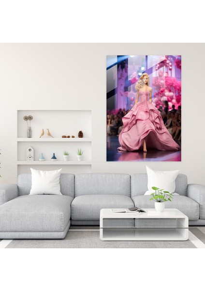 Barbie Cam Baskı - Işıltılı Podyum - Şık Duvar Dekorasyonu - Barbie, Stil, Barbie, Cam Duvar Sanatı, 30X45