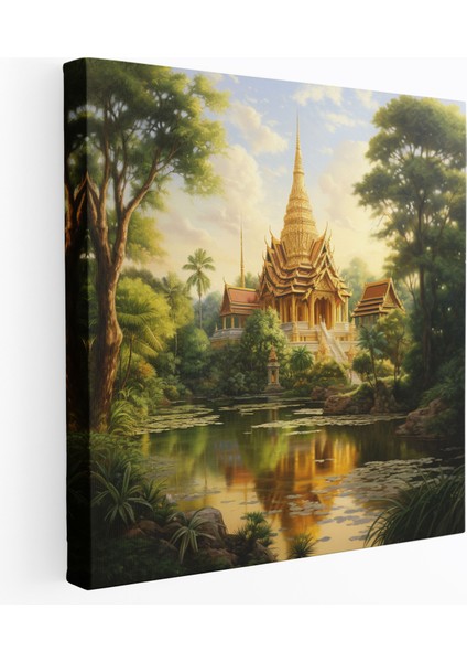 Asya Duvar Dekorasyonu: Tayland Tapınağı Kanvas Tablo - Asya, Altın Tonları, Asya, Kanvas Tablo, 30X30