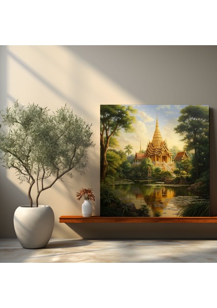Asya Duvar Dekorasyonu: Tayland Tapınağı Kanvas Tablo - Asya, Altın Tonları, Asya, Kanvas Tablo, 30X30