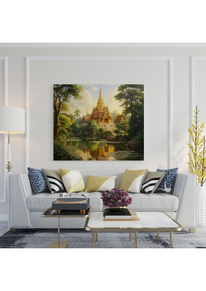 Asya Duvar Dekorasyonu: Tayland Tapınağı Kanvas Tablo - Asya, Altın Tonları, Asya, Kanvas Tablo, 30X30