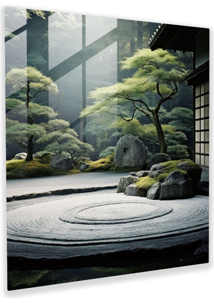 Asya Zen Cam Baskı - Asya, Japon Zen Bahçesi, Sakinleştirici Atmosfer, Minimalist, 30X30